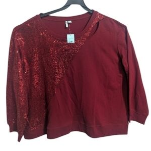 Cato Women's Sweatshirt Top Sz 26/28 Sequins Keyhole Sparkle W-479